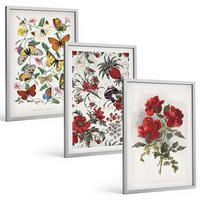 BILDER SET 3er Set - 40x60 cm Silberner Rahmen - Schmetterlinge, Blumen, rote Rosen - Silberfarben, Kunststoff (40/60cm) - TULUP