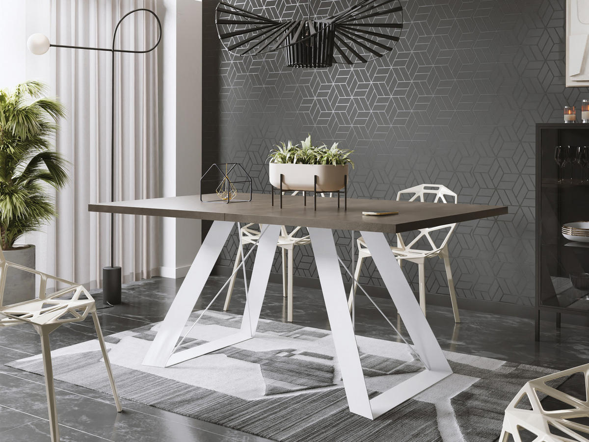 ESSTISCH Colter Weiß rechteckig ausziehbar, Dunkelgrauer Chicago Beton 140-240/80/76 cm - Dunkelgrau/Weiß, Holzwerkstoff/Metall (140/80/76cm) - WFL GROUP