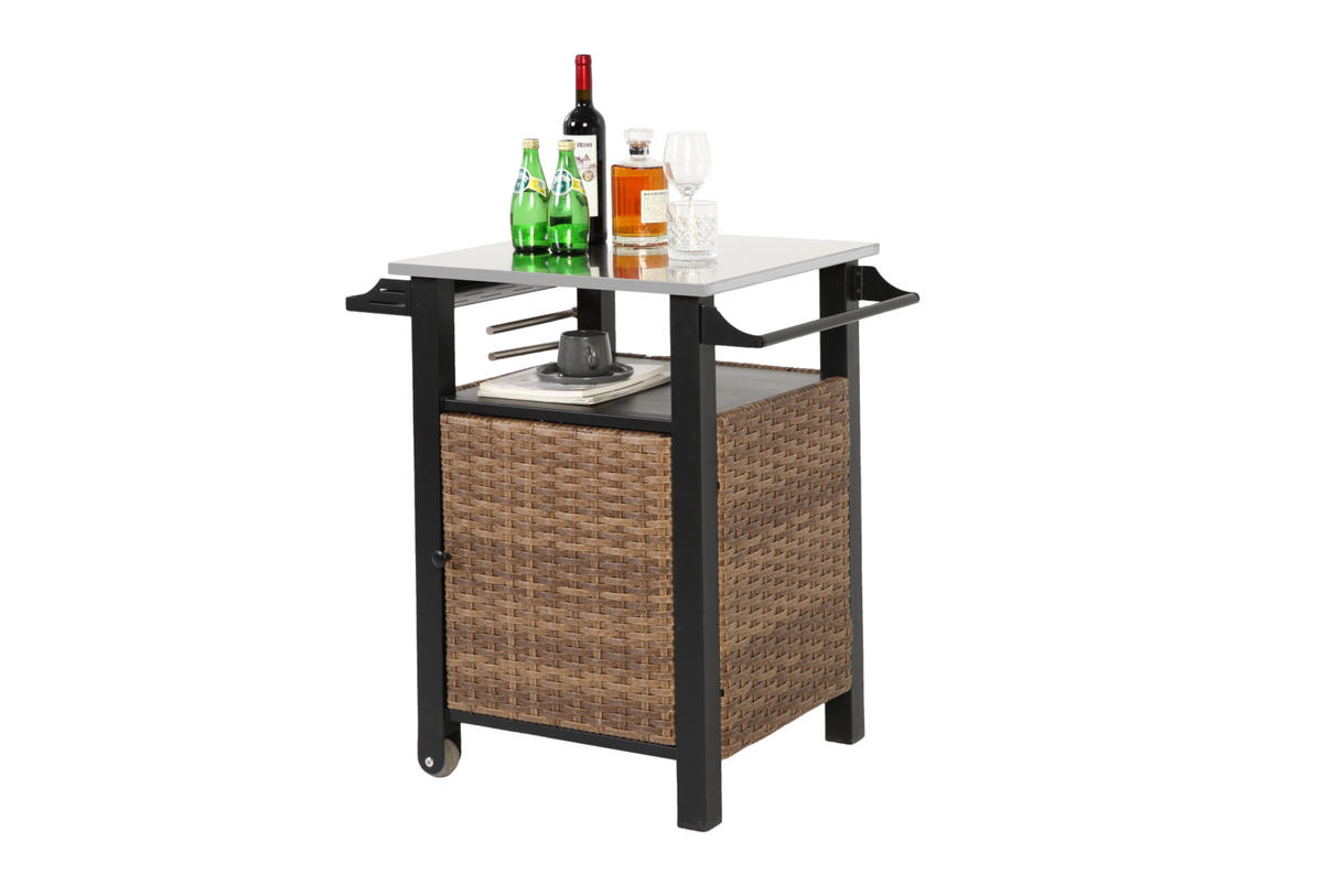 KÜCHENINSEL 76/57/85 cm aus Stahl und Polyrattan mit Edelstahl-Arbeitsplatte Braun - Braun, Metall (57/85/76cm) - Modenvie