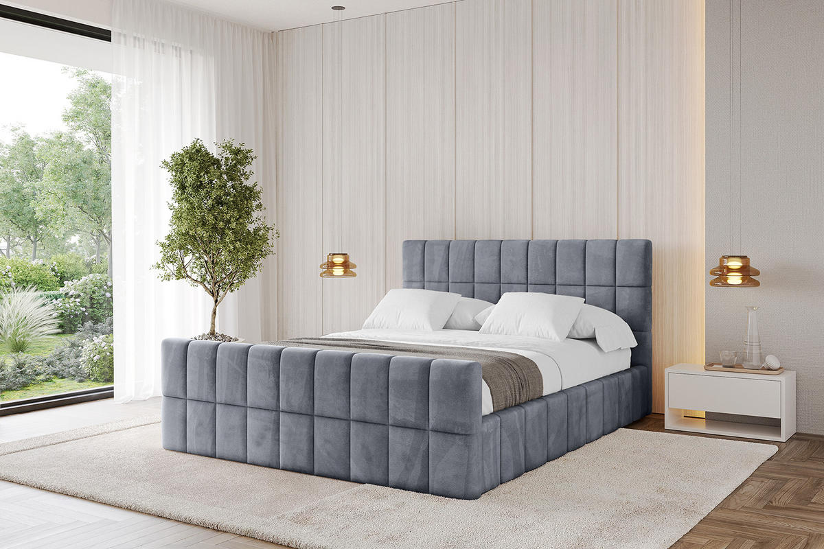 POLSTERBETT mit Bettkasten, Fußteil und Lattenrost, Boxbett mit Matratze H3/H4 - AMEA-Z 140x200 Grau - Grau, Holzwerkstoff/Textil (140/200cm) - ALTDECOR