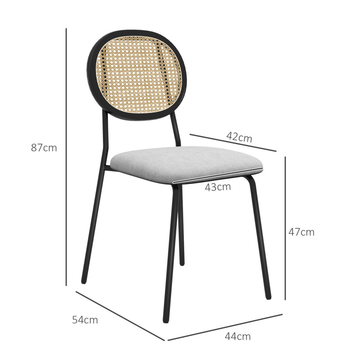 ESSZIMMERSTÜHLE 2er-Set DE-13239 Rotin-Rückenlehne & Stahlgestell Grau - Grau, Metall (54/87/44cm) - ComfortXL