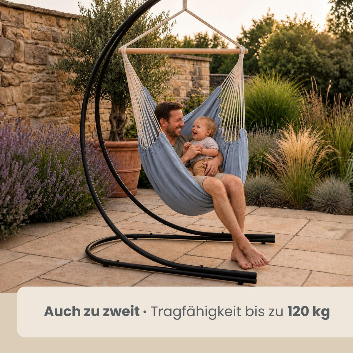 XL HÄNGESTUHL mit Gestell 210/140 cm , Grau/Schwarz - Schwarz, Metall (140/210/160cm) - Amanka