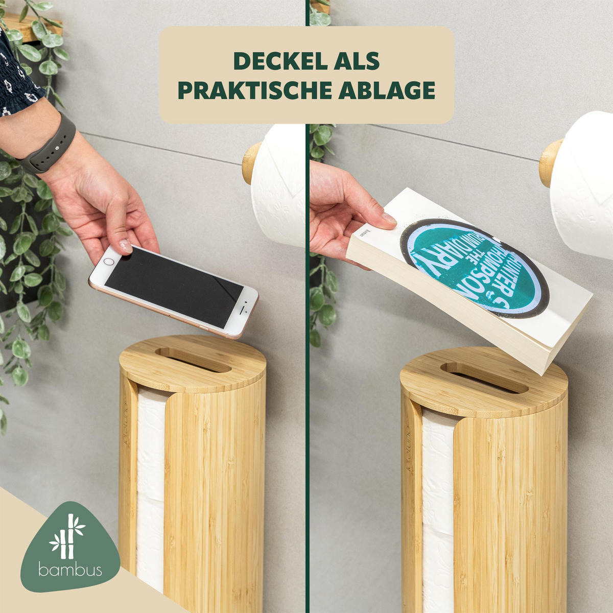 TOILETTENPAPIERAUFBEWAHRUNG, für 4 Rollen, Bambus - Braun, Holz (14.5/42/14.5cm) - eluno