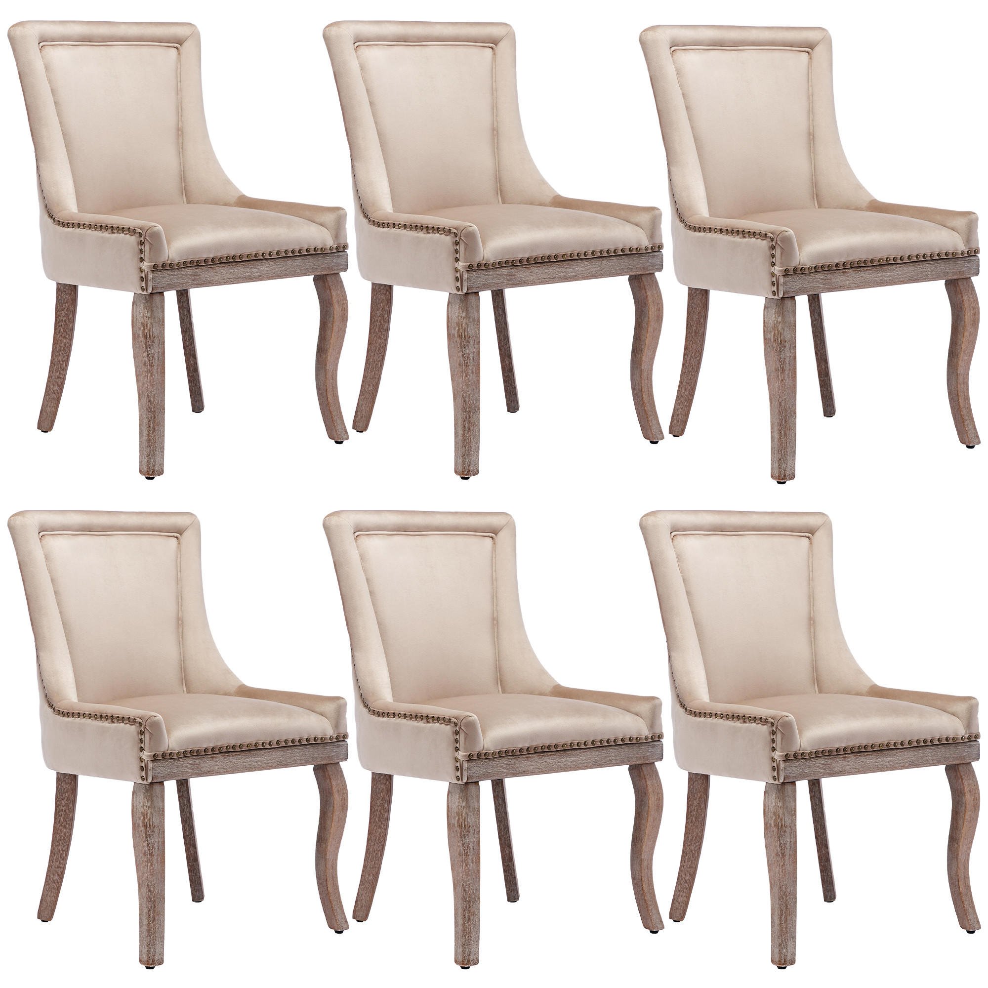 STUHL-SET DE-35921 6 Stück mit Nagelkopfbesatz Beige - Beige, Holz (61/91/55cm) - ComfortXL