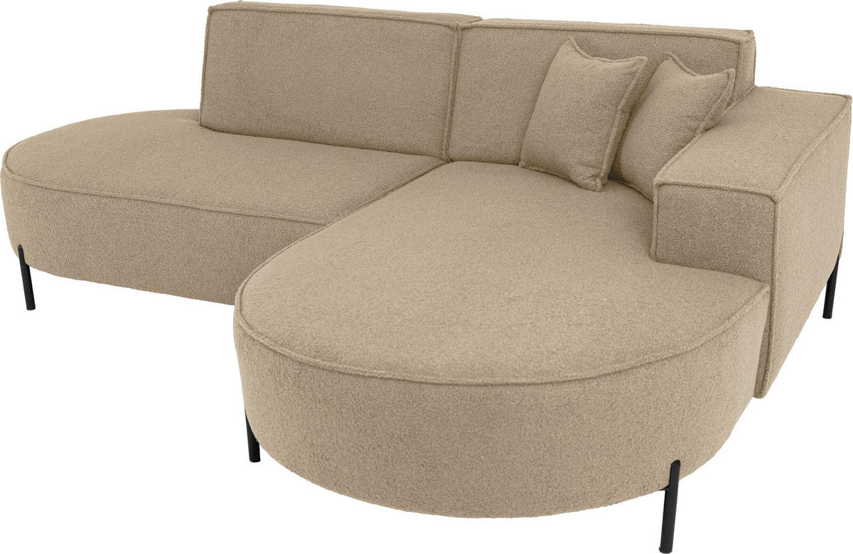 ECKSOFA Hana Loft 3-Sitzer Ecke Rechts, Boucle, Dunkelbeige 241/80/168 cm - Sandfarben/Schwarz, Textil/Metall (241/168cm) - WFL GROUP