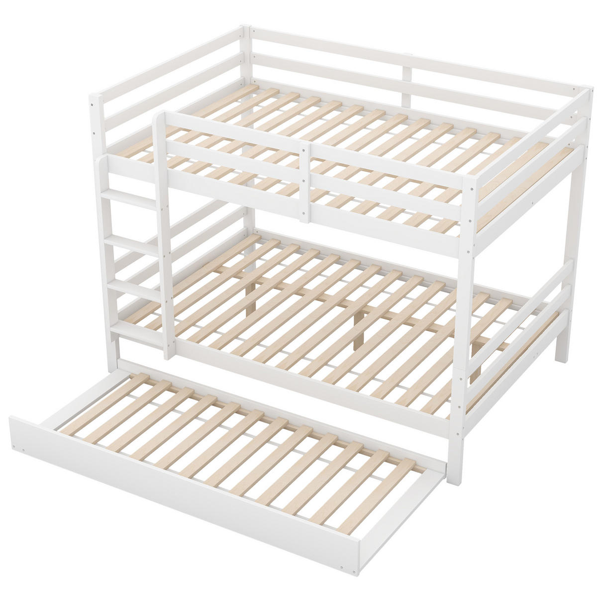 ETAGENBETT 140/200 cm mit Ausziehbett, hoher Absturzsicherung und Treppe, Kiefer & MDF, Weiß - Weiß, Holzwerkstoff (140/200cm) - Redom
