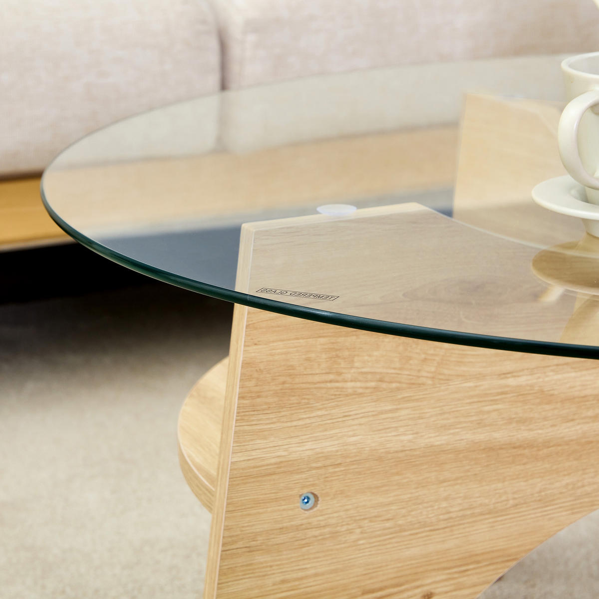 COUCHTISCH 80/80/36 cm transparent naturholzfarben aus Holzwerkstoff und Sicherheitsglas mit fächerförmigem Gestell - Naturfarben, Holzwerkstoff (80/80/36cm) - OKWISH