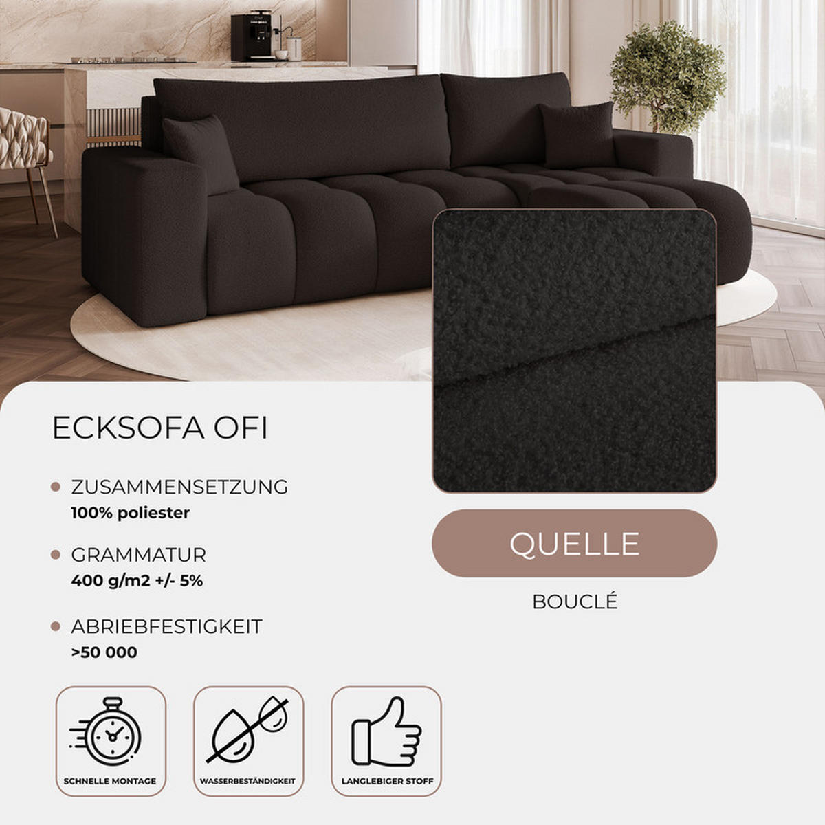 ECKSOFA OFI mit Schlaffunktion und Bettkasten Anthrazit - Anthrazit, Holzwerkstoff/Kunststoff (248/145cm) - Idohome