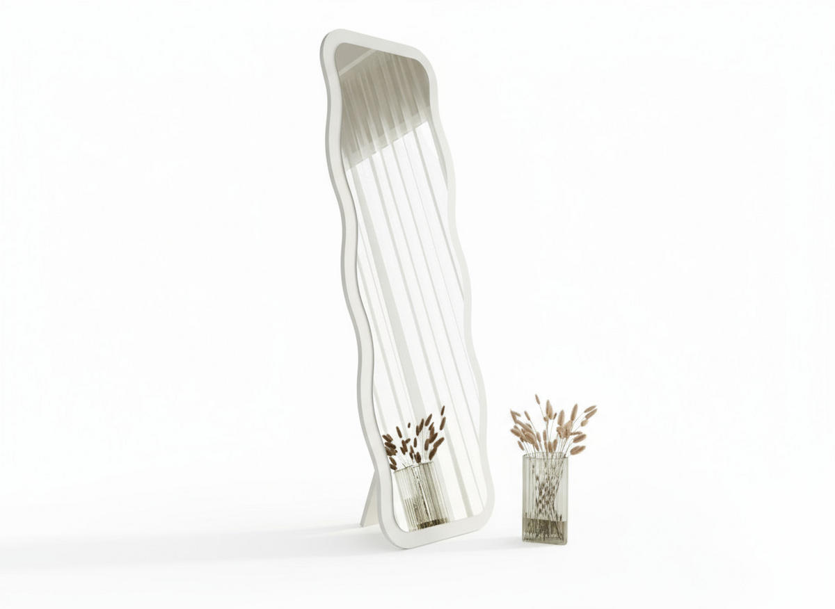GANZKÖRPERSPIEGEL Weiss Wellenform,freistehend - Weiß, Holzwerkstoff (50/160/2cm) - Ibonto