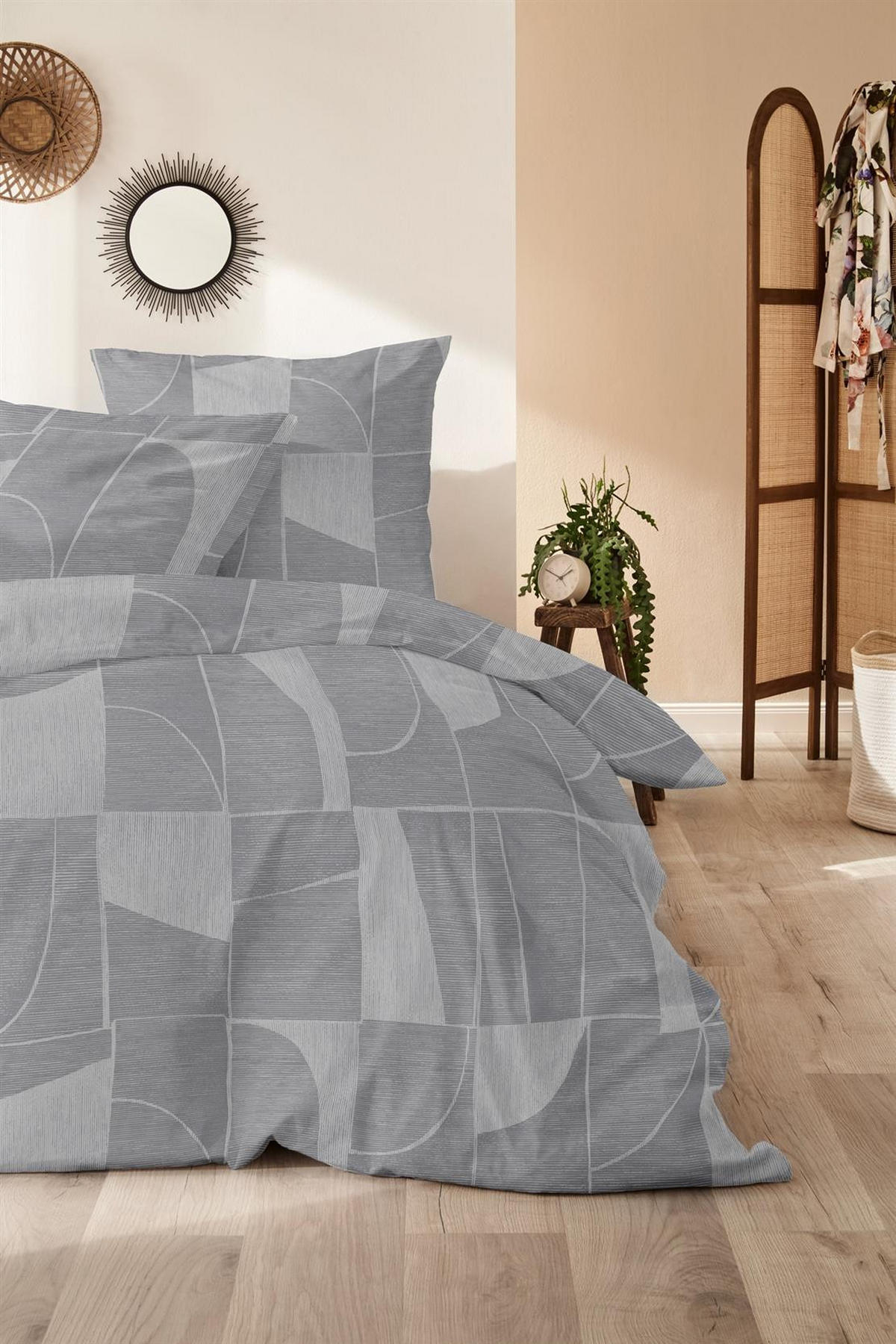 BIBER-BETTWÄSCHE 135x200 - Kuschelig warmer Flanell Bettbezug aus 100% Baumwolle für Herbst & Winter - Muster Grau - Grau, Textil (135/200cm) - Carpe Sonno