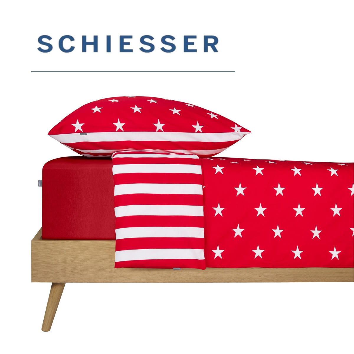 BETTWÄSCHESET Sterne Feinbiber 2-teilig 135x200 cm Rot - Rot, Textil (135/200cm) - SCHIESSER