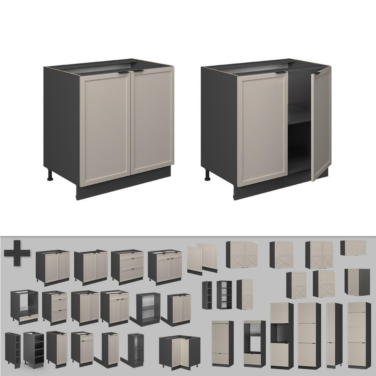 SPÜLENUNTERSCHRANK Fame-Line GrauBeige 80 cm mit Regal, ohne AP - Anthrazit/Grau, Holzwerkstoff (80/82/51.6cm) - Vicco