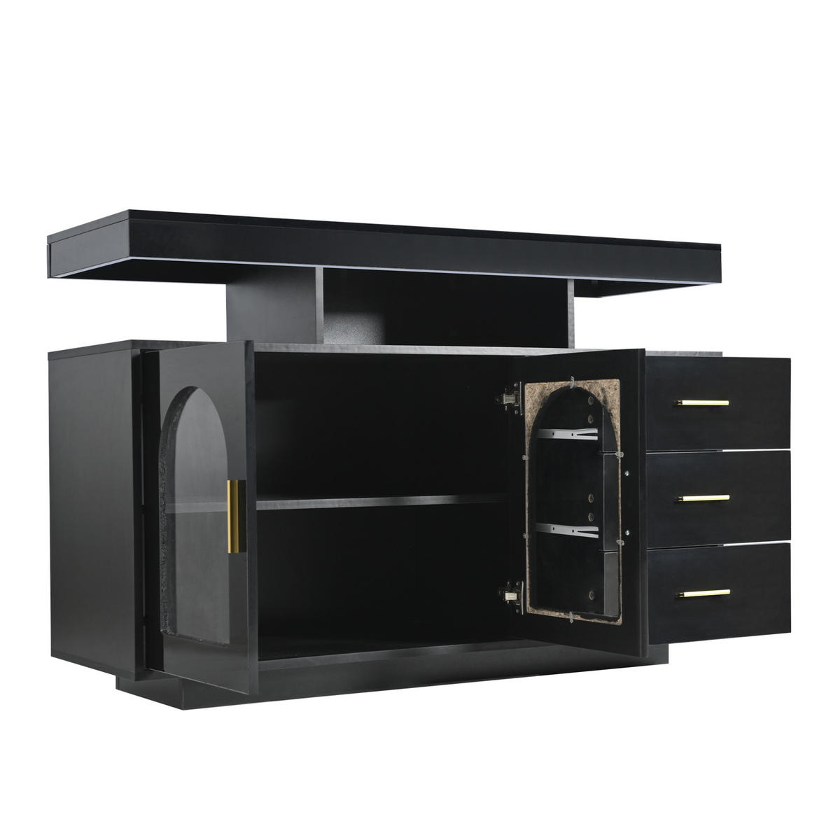 SIDEBOARD aus Spanplatte 120x40x80 cm Schwarz mit LED-Beleuchtung, Hochglanzfront und viel Stauraum - Schwarz, Holzwerkstoff (120/80/40cm) - Modfu