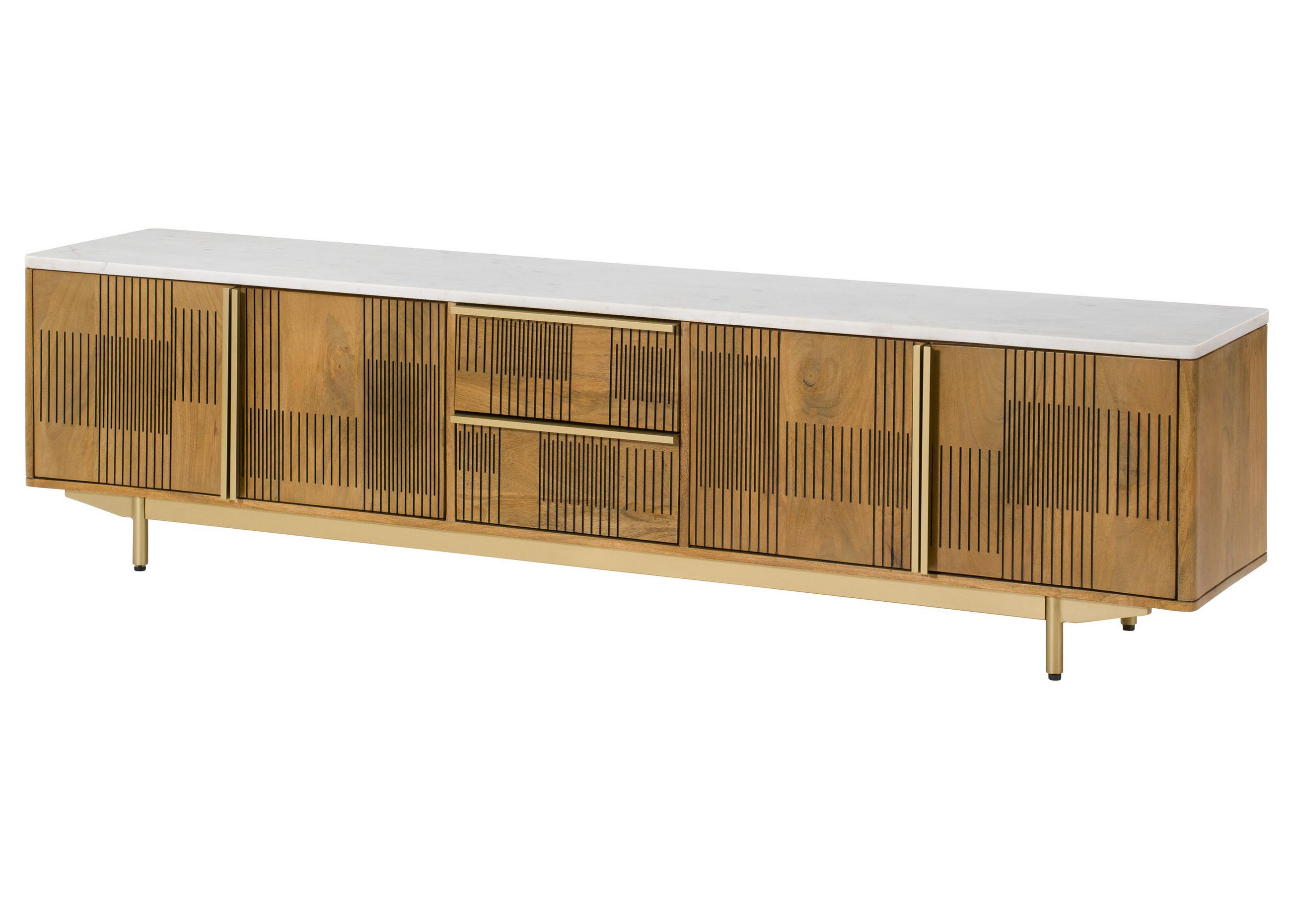 TV-BOARD Mango 200x40x50 hellbraun geölt / Marmor weiß MIAMI #105 - Braun, Holz (200/50/40cm) - Massivmoebel24