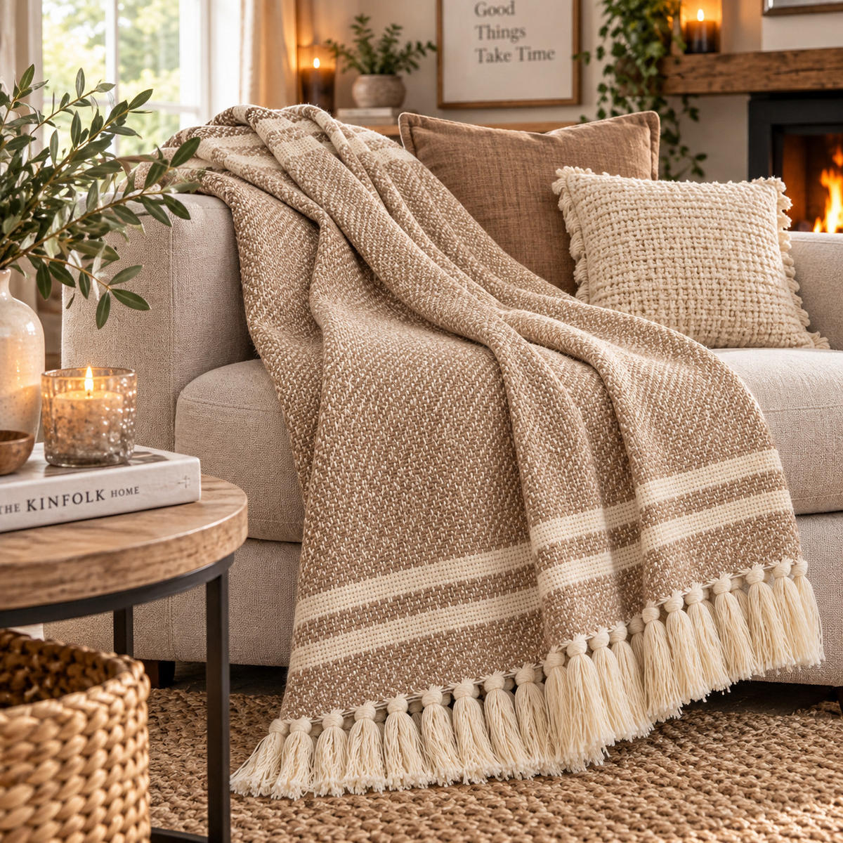 DECKE Mila 130x180 cm, 100% Baumwolle, Beige-Natur - Beige, Textil (130/180cm) - Au Maison