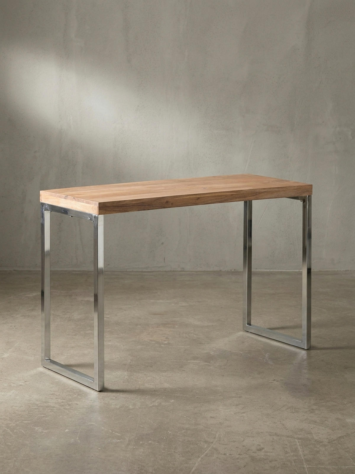 KONSOLENTISCH Massivholz Chromgestell Handgefertigt ISEN, Beige 120x45x77 cm - Beige/Silberfarben, Holz/Metall (45/120/77cm) - KADIMA DESIGN
