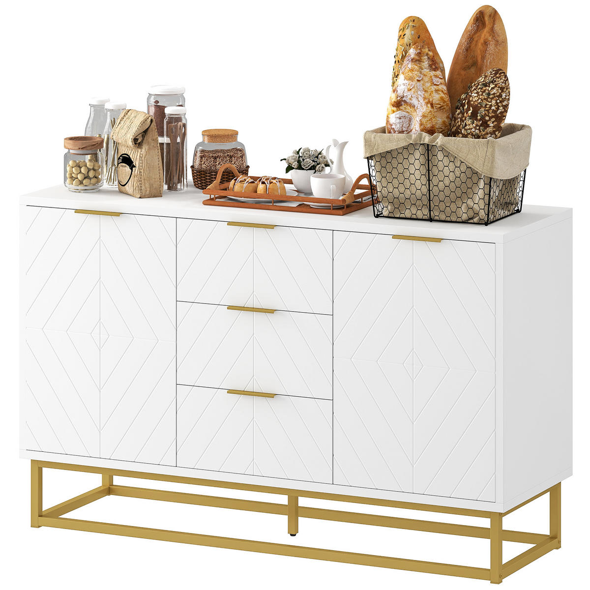 SIDEBOARD Weiß Goldfarben 120/40/76 cm - Weiß, Holz (120/76/40cm) - PANGIVO