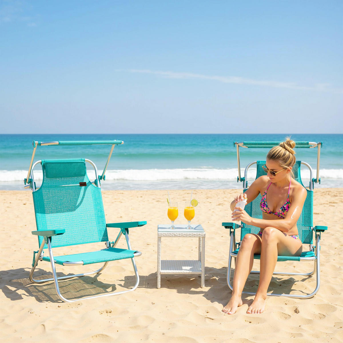 SONNENLIEGE Set aus 2 klappbaren Strandstühlen – Türkis,68*62*79cm - Grün, Metall (62/79/68cm) - Vallsero