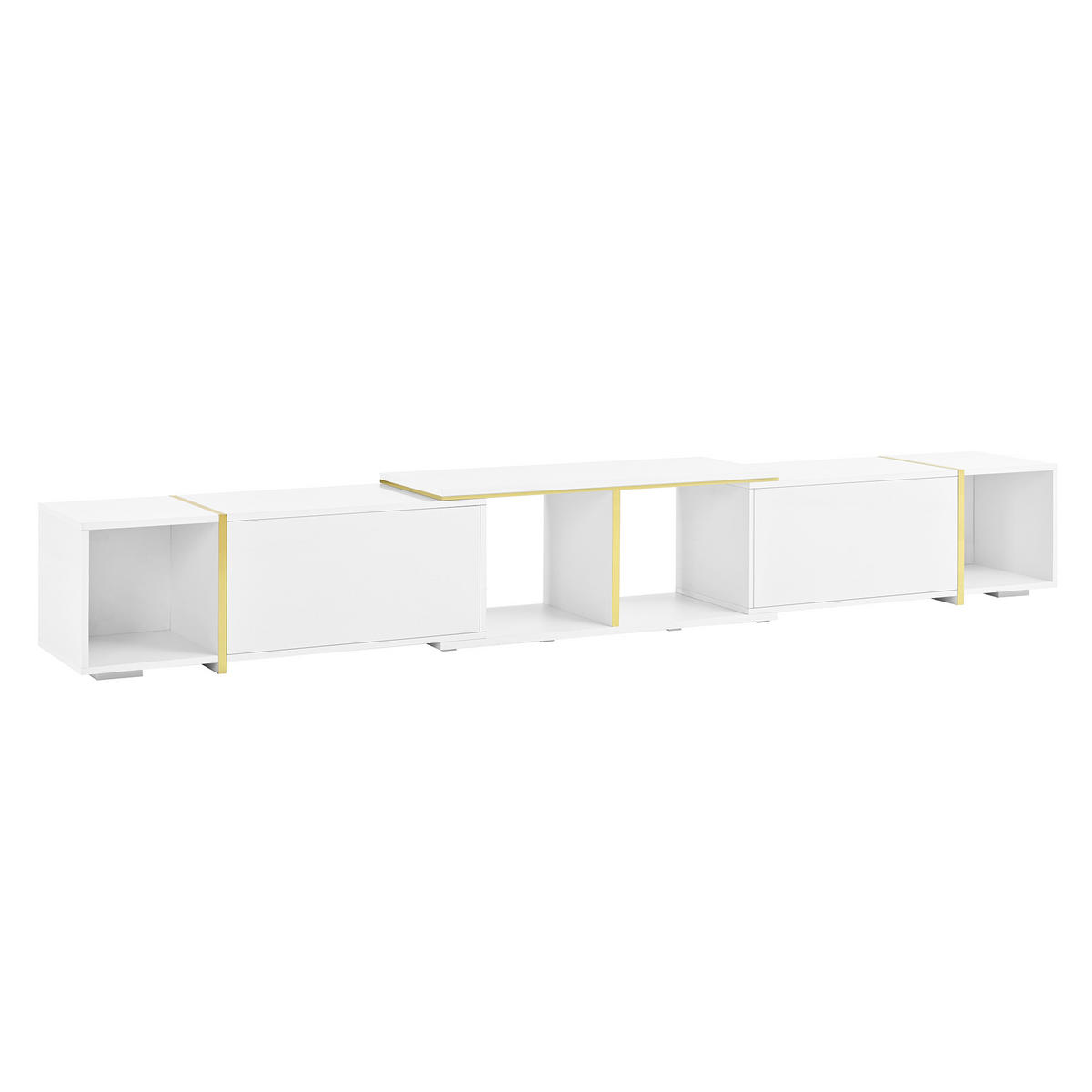 TV-LOWBOARD ausziehbar 275 x 35 x 37 cm, Spanplatte, Hochglanzfronten, Weiß - Weiß, Holzwerkstoff (275/37/35cm)