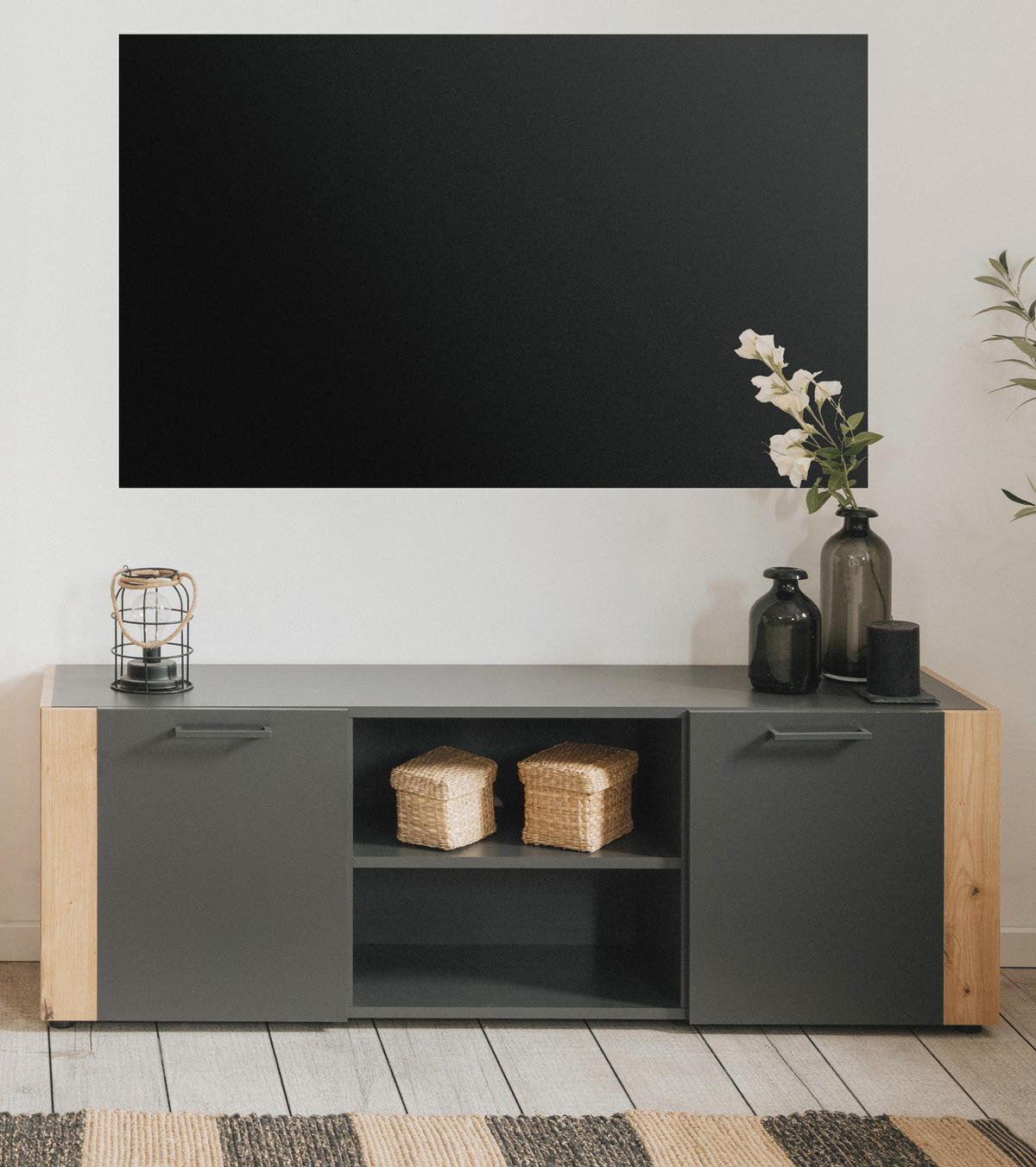 TV-LOWBOARD dunkelgrau, Artisan Eiche 138 cm, TV Unterteil in modernem Design - Anthrazit/Schwarz, Holzwerkstoff/Kunststoff (138/47.5/34.5cm) - Furn.Design