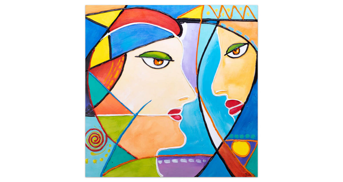 ACRYLBILD HANDGEMALT 87/87 cm - Blau/Gelb, Holz/Textil (87/87cm) - KUNSTLOFT