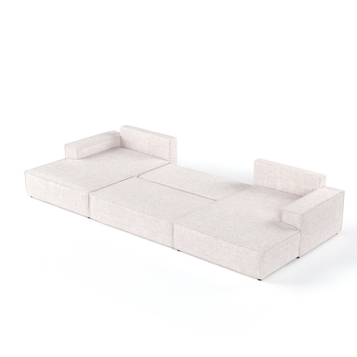WOHNLANDSCHAFT NUBO mit Schlaffunktion Creme im Neve Stoff - Sandfarben/Schwarz, Holz/Holzwerkstoff (398/70/148cm) - AltaBeds