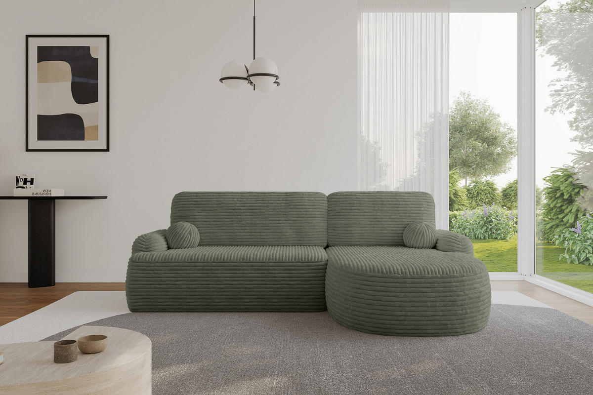 ECKSOFA mit Schlaffunktion und Bettkasten LIRA-L - 264x172x89 Olive - Olivgrün, Holzwerkstoff/Textil (172/264cm) - ALTDECOR