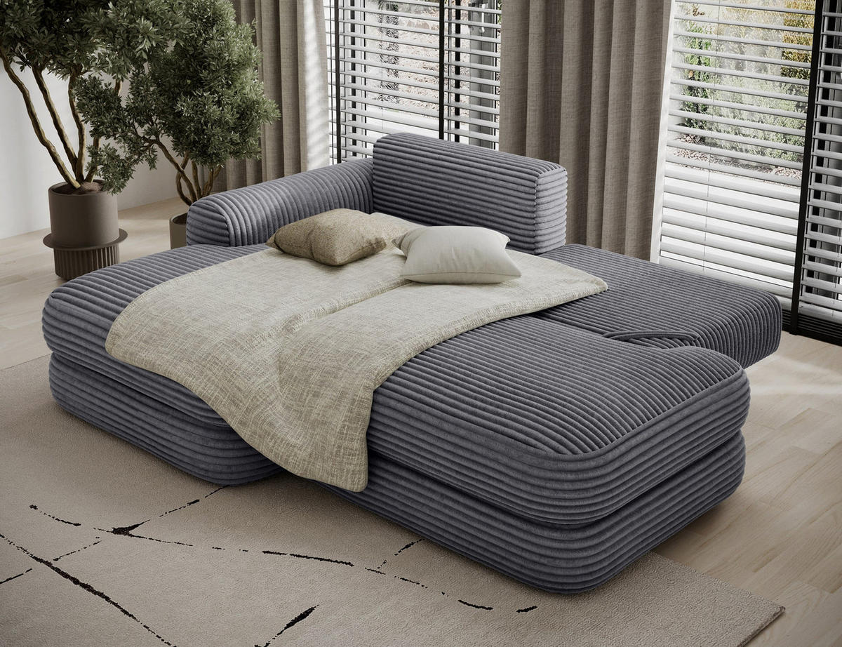 ECKSOFA RIPELI L-Form mit Schlaffunktion & Bettkasten – Modernes 3-Sitzer Sofa, Wellenfederung, 217 × 175 cm - Schwarz/Grau, Kunststoff (217/175cm) - Wohnideebilder