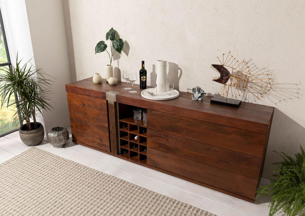 SIDEBOARD Mango 215x45x75 braun lackiert Amsterdam #29 - Braun, Holz (215/75/45cm) - Massivmoebel24