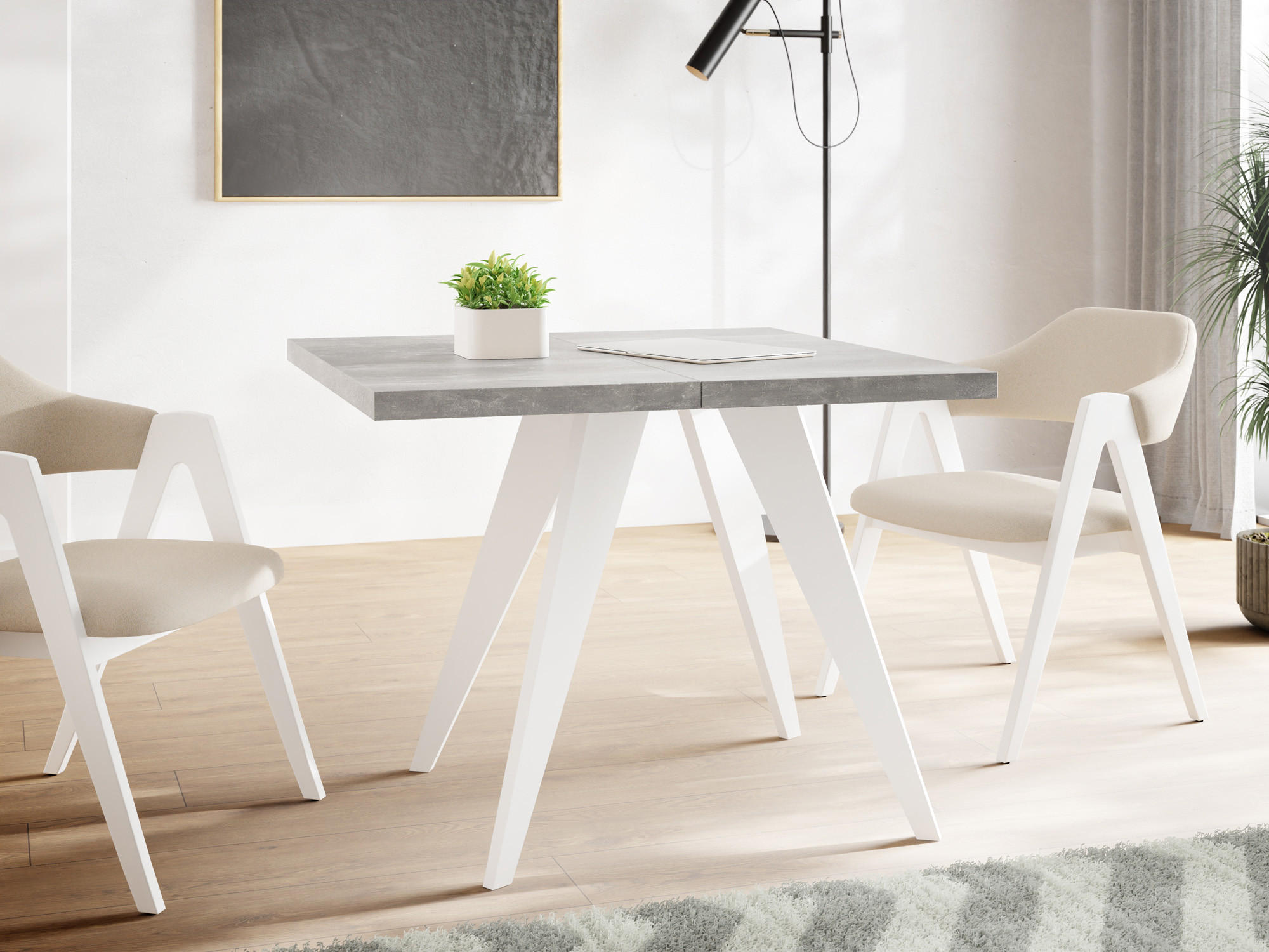 ESSTISCH Quadro quadratischer ausziehbarer, Grauer Beton 100-150/100/76 cm - Hellgrau/Weiß, Holz/Holzwerkstoff (100/100/76cm) - WFL GROUP