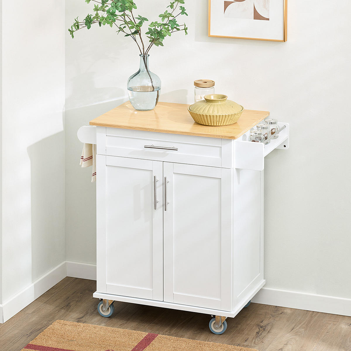 KÜCHENWAGEN mit einer Schublade Weiß 83x46x91cm Modern - Weiß, Holzwerkstoff (46/91/83cm) - SoBuy