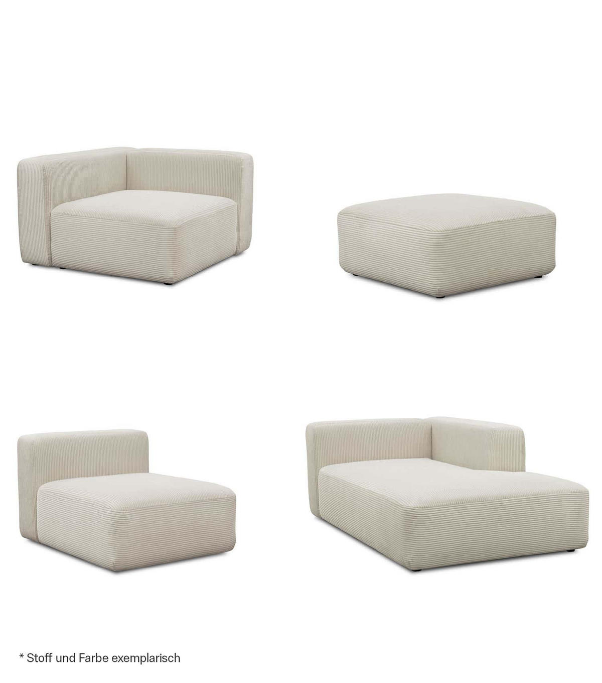SOFA modular Cubo 4-Sitzer inkl. Hocker - Beige, Textil (314/201cm) - Mokebo