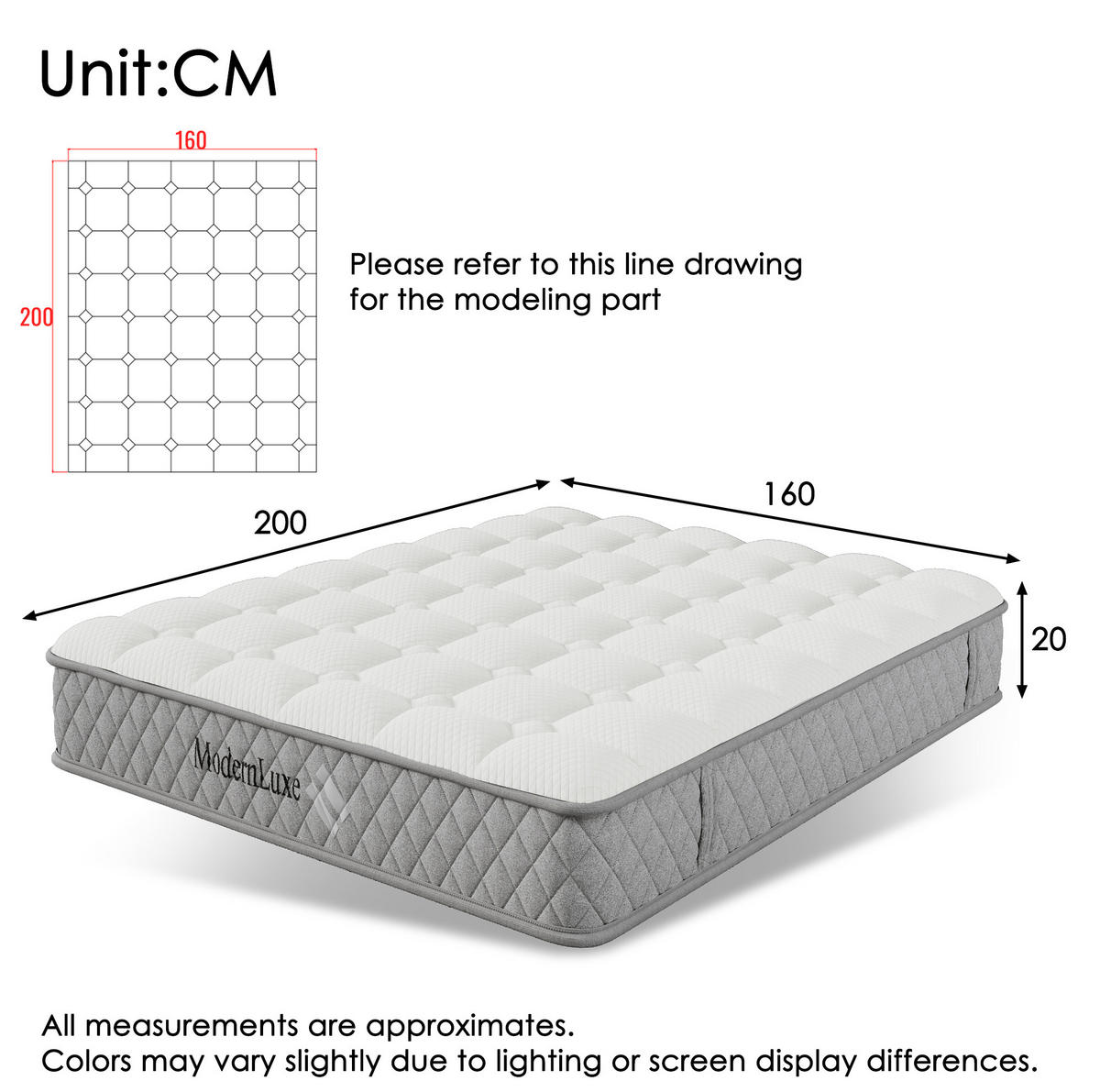 BETT s matrací, 160/200 cm, šedé, s LED osvětlením a úložným prostorem - šedá, textil (160/200cm) - BEAOK