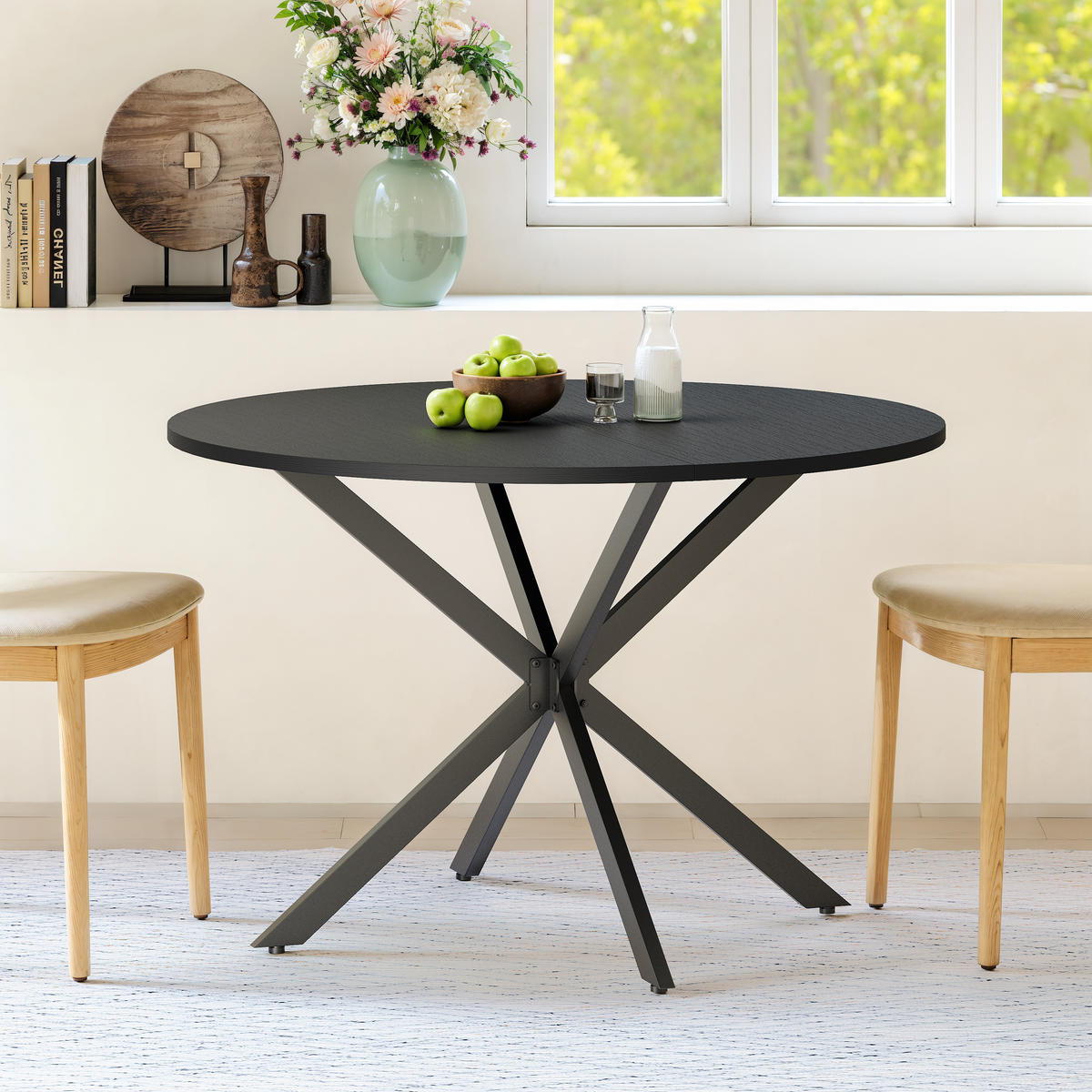 ESSTISCH DE-37300 rund mit X-Beinen und pulverbeschichtetem Stahl Schwarz - Schwarz, Holzwerkstoff (120/120/78cm) - ComfortXL