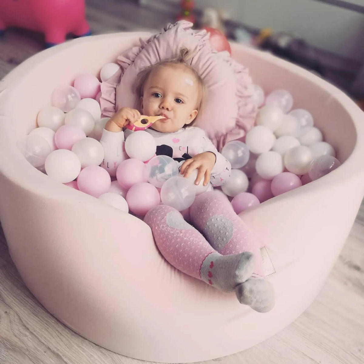 BÄLLEBAD Farbmix 90 cm Durchmesser inkl. 200 Bälle - Pink, Textil (90/30/30cm) - AngeLove