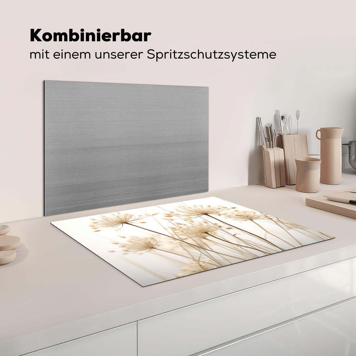 KRYT NA INDUKČNÍ DESKU Květiny - bílé - sluneční světlo 70x52 cm - ecru, plast (70/52/0.2cm) - MuchoWow