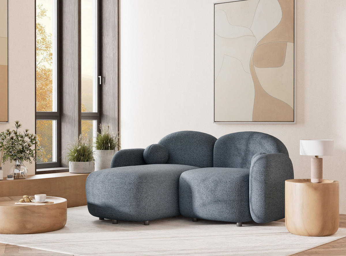 ECKSOFA Bahama Blau grau Webstoff - Links Seite - Blaugrau/Schwarz, Holz/Holzwerkstoff (146/190cm) - Maison de Reve