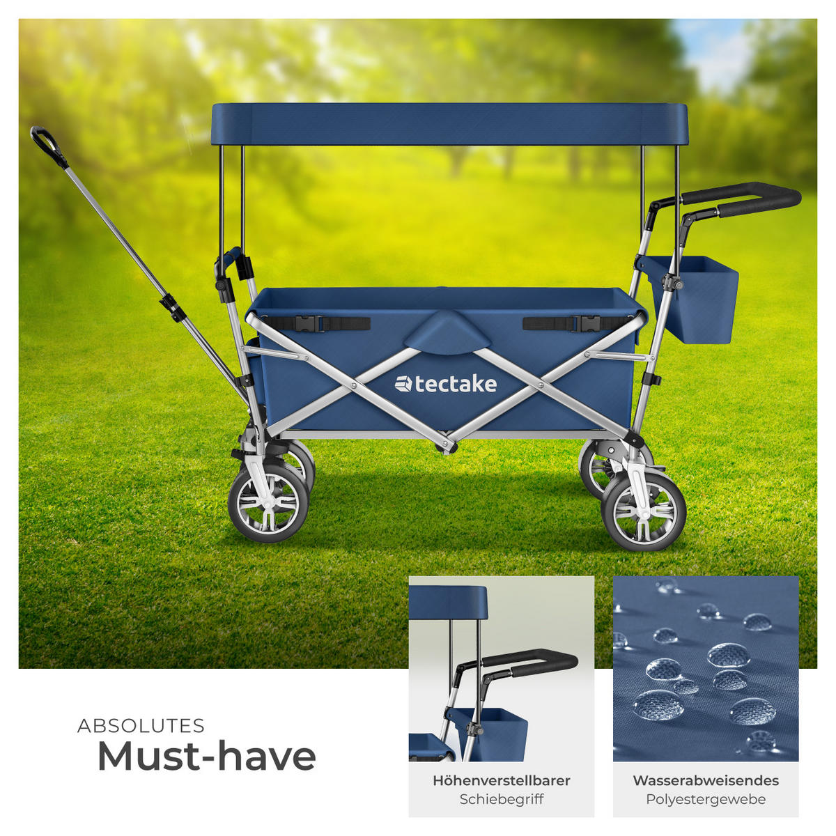BOLLERWAGEN Nico, inklusive Tragetasche, Belastbarkeit 80 kg, blau - Blau, Metall (55.5/98/100cm) - tectake