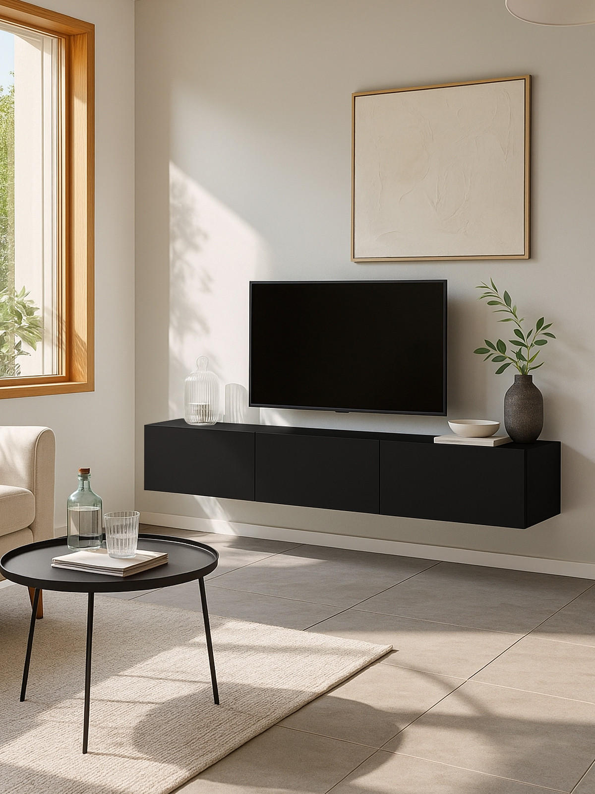 TV Lowboard Hängend Damla Schwarz - Schwarz, Holzwerkstoff (180/29/29cm) - moebel17