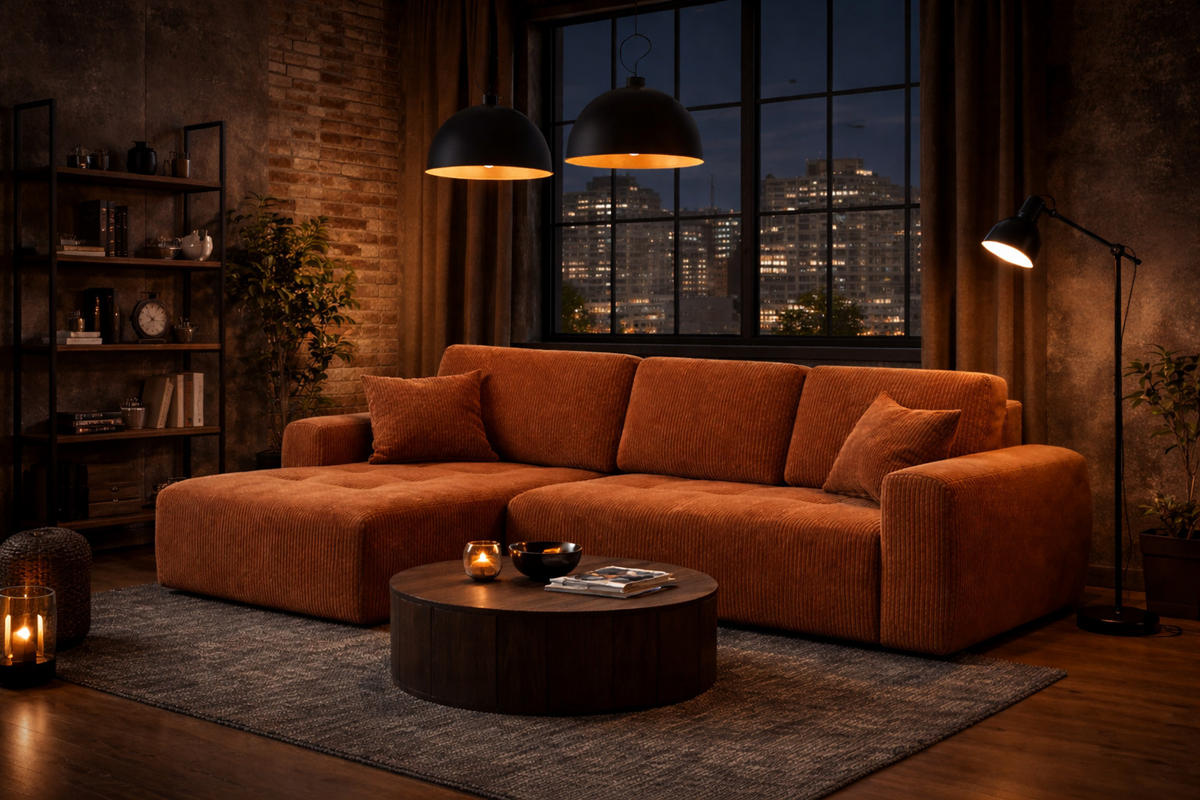 ECKSOFA Mit Schlaffunktion Und Bettkasten L-Form Ivo L, Cordstoff Poso, Kupfer, Links - Orange, Holz (250/142cm) - Kaiser Möbel