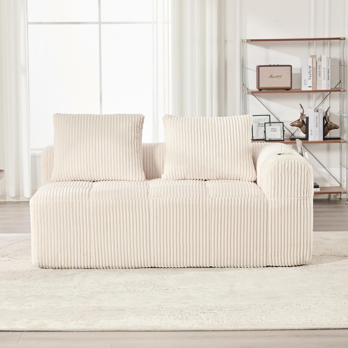 2-SITZER Sofa Beige, Liegesessel Cord mit Getränkehalter und Stauraum - Beige, Textil (158/61/93cm) - PARAFTA HOME