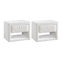 2ER-SET Nachttische - 1 Schublade und 1 Ablage - Bouclé-Stoff - Weiß - ULAMI - Weiß, Textil (35/41/50cm) - Vente-Unique
