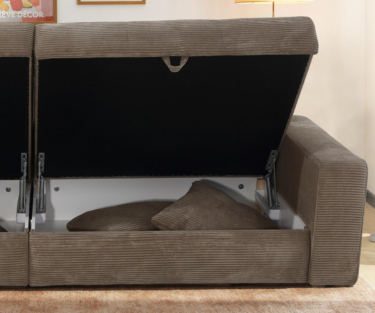 BIG-SOFA mit 2 Bettkästen, viel Stauraum, B274/T113/H84 cm, Liegefläche 103x241 cm, Cord Braun Taupe / 15264 - Braun, Kunststoff/Textil (284/84/113cm) - luma-home