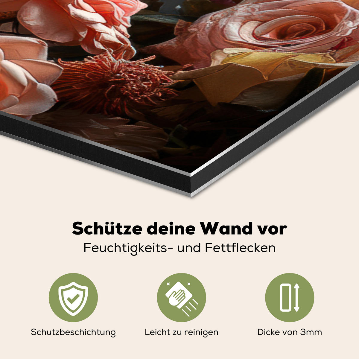 SPRITZSCHUTZ KÜCHE Tiger - Tier - Natur - Floral - Botanisch 90x60 cm - Orange, Metall (90/0.3/60cm) - MuchoWow