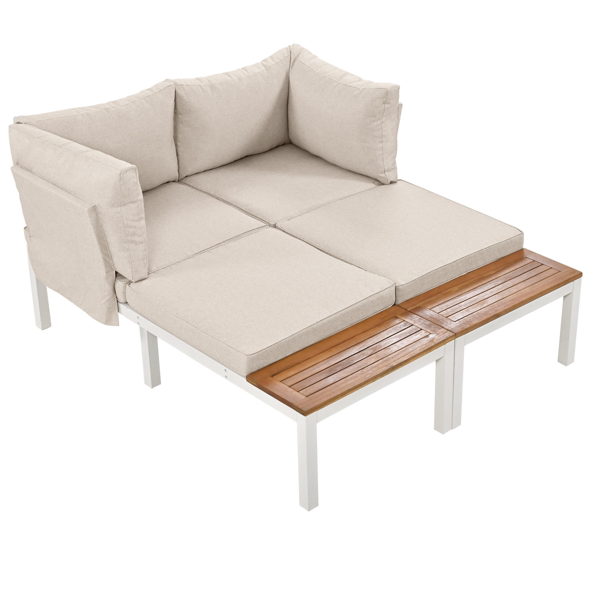 GARTENMÖBEL 120x60x66cm beige aus Stahlverzinkt und Akazie - Beige, Metall - Modfu