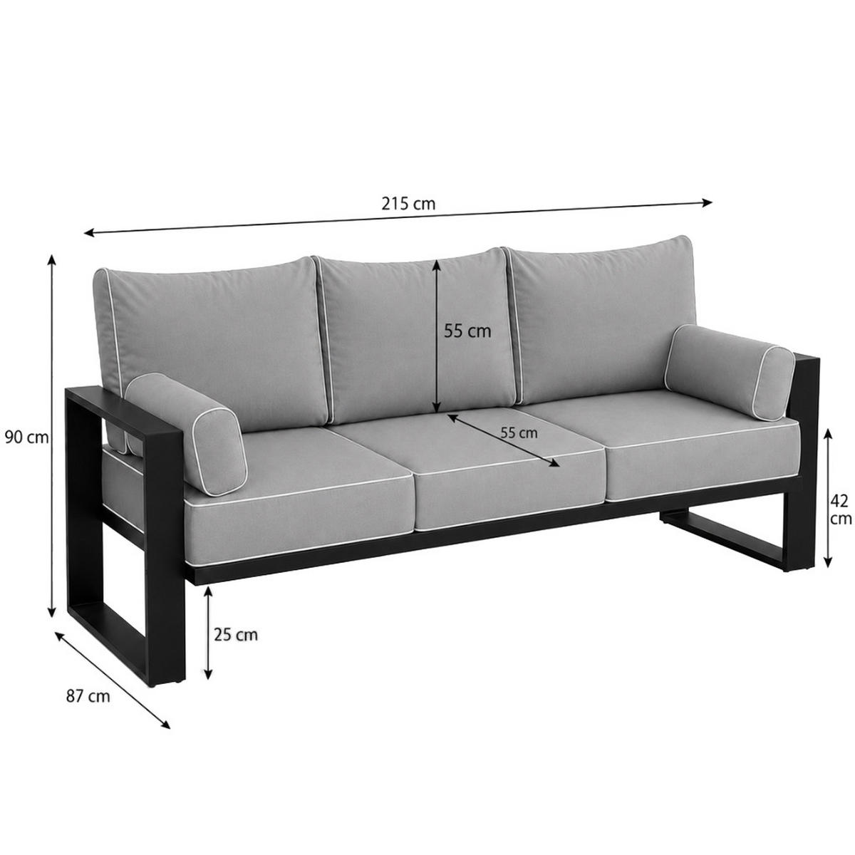 LOUNGESOFA 3-Sitzer Verdino mit Metallrahmen 215 cm anthrazit - Anthrazit, Metall (215/90/87cm) - Beautysofa