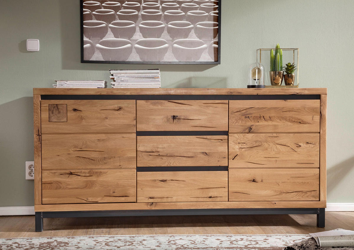 SIDEBOARD Wildeiche 175x45x85 natur geölt VILLANDERS #109 - Braun, Holz (175/85/45cm) - Massivmoebel24
