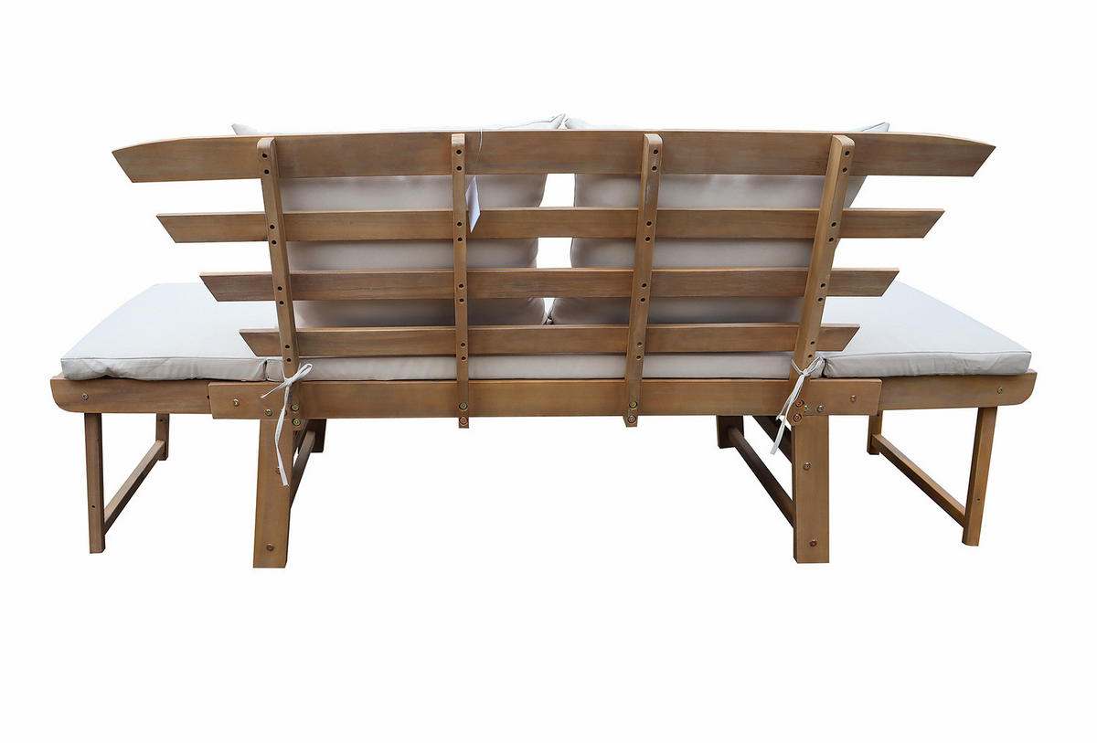 MASSIVE GARTENBANK - Akazie massiv / Polyester - Braun / Weiß - Weiß/Braun, Holz/Textil (157/85/68cm) - home24