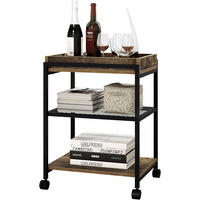 BEISTELLTISCH, mit Rollen, 3 Ablagen 1 abnehmbares Tablett - Dunkelbraun/Schwarz, Holzwerkstoff/Metall (28.5/41.5/51.5cm) - Woltu