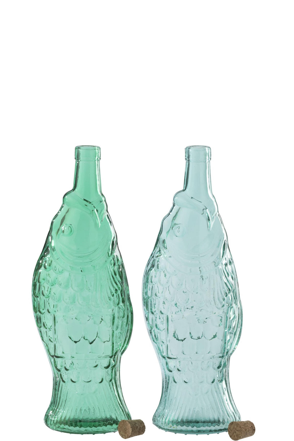 DEKOOBJEKT FLASCHE (2ER SET) - Blau, Glas (12/33/12cm) - J-Line
